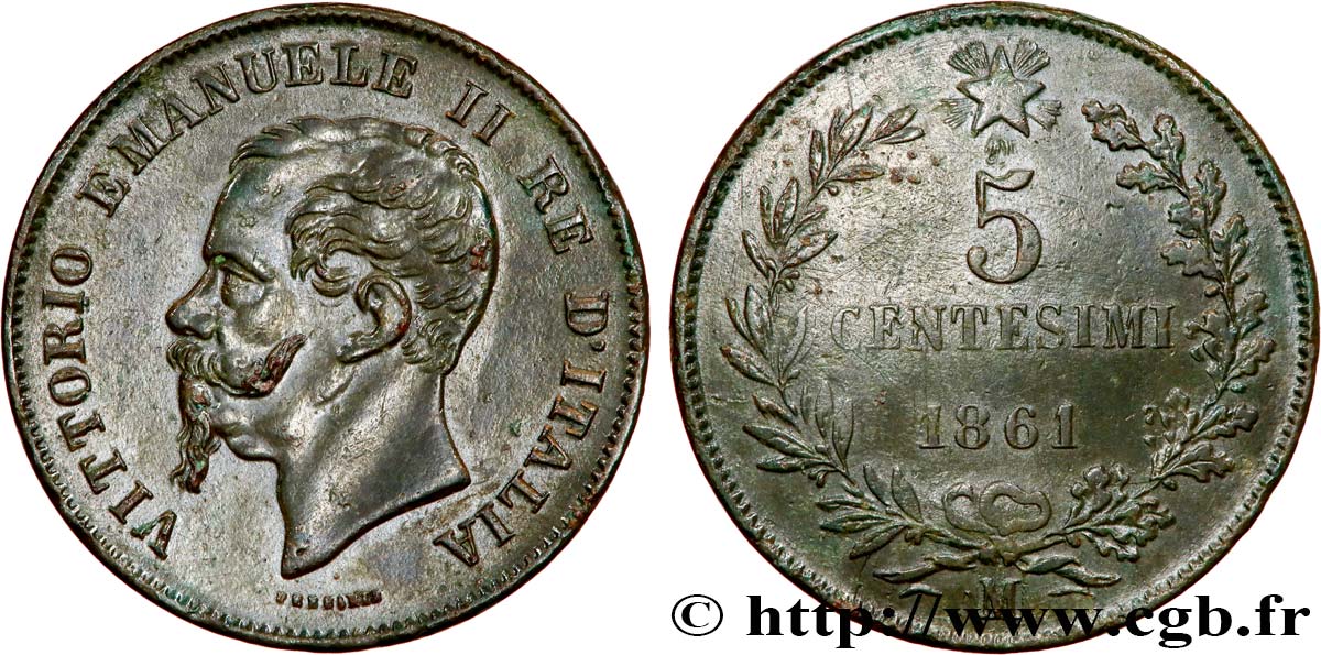 ITALIA 5 Centesimi Victor Emmanuel II 1861 Milan BB 