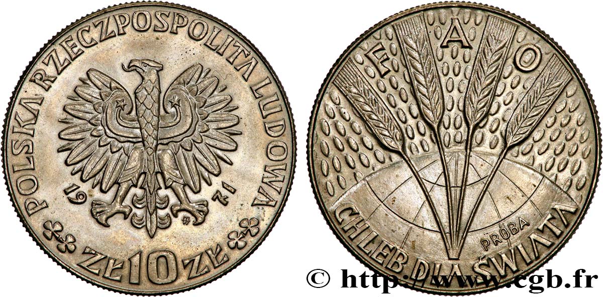POLAND Essai 10 Zlotych FAO 1971  AU 
