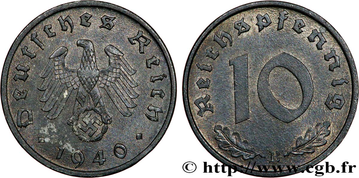 ALEMANIA 10 Reichspfennig aigle surmontant une swastika 1940 Vienne MBC 