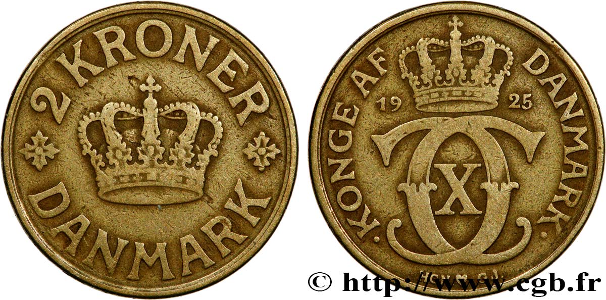 DÄNEMARK 2 Kroner Christian X 1925 Copenhague SS 