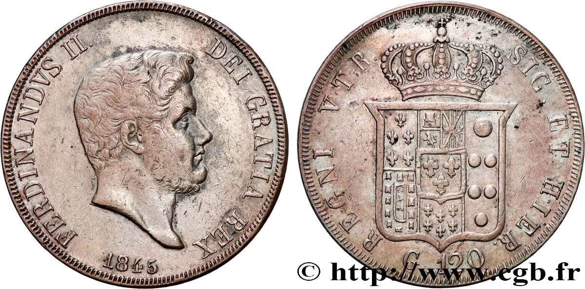 ITALY - KINGDOM OF THE TWO SICILIES 120 Grana Ferdinand II 1845 Naples XF 