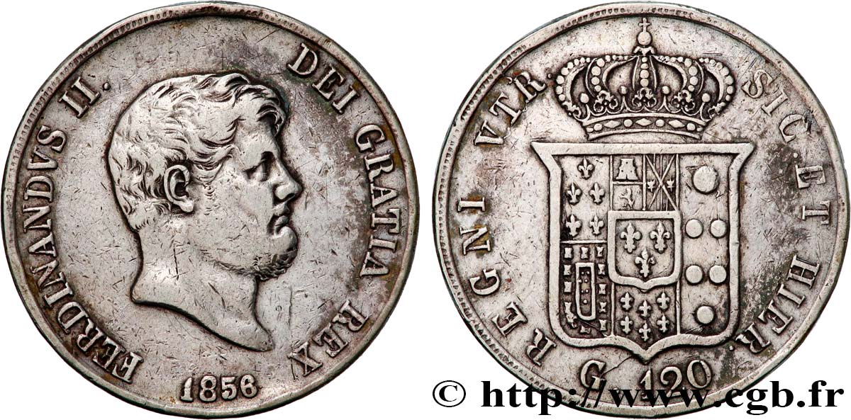 ITALIE - ROYAUME DES DEUX-SICILES 120 Grana Ferdinand II 1856 Naples TB+/TTB 