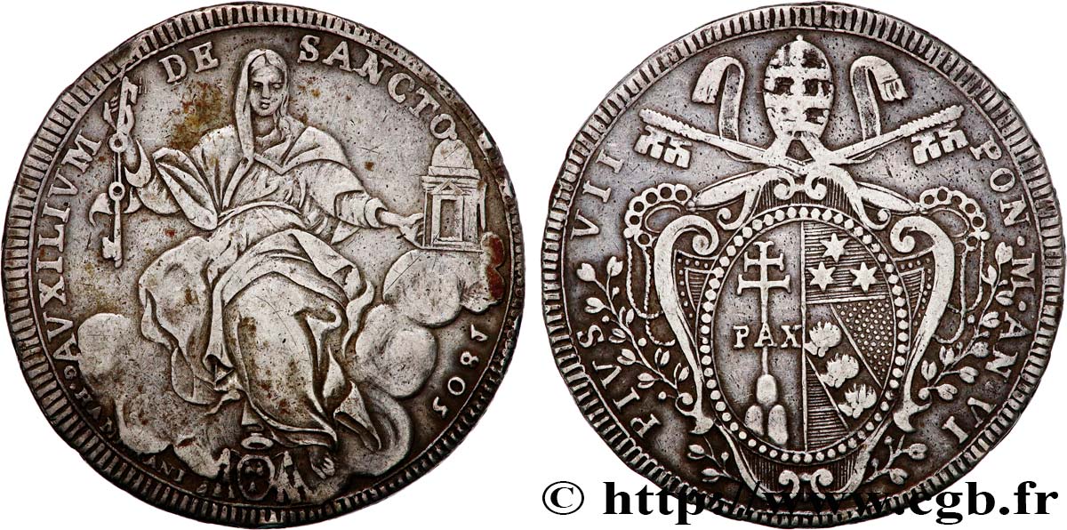 ITALIE - ÉTATS DU PAPE - PIE VII (Barnaba Chiaramonti) 1 Scudo année III 1805 Rome TTB 