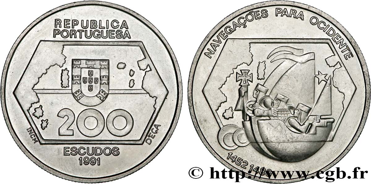 PORTUGAL 200 Escudos Navigation vers l’ouest 1991 Lisbonne EBC 