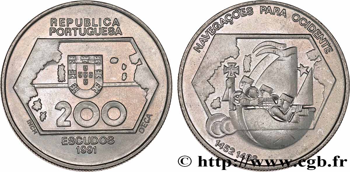 PORTUGAL 200 Escudos Navigation vers l’ouest 1991 Lisbonne AU 