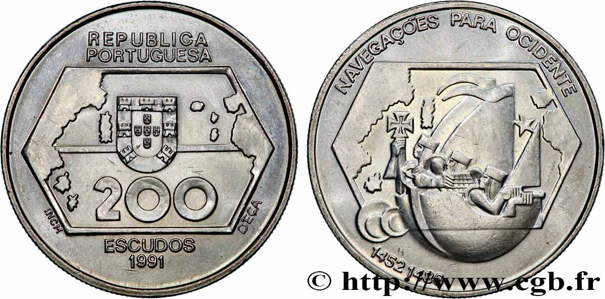 PORTUGAL 200 Escudos Navigation vers l’ouest 1991 Lisbonne SPL 