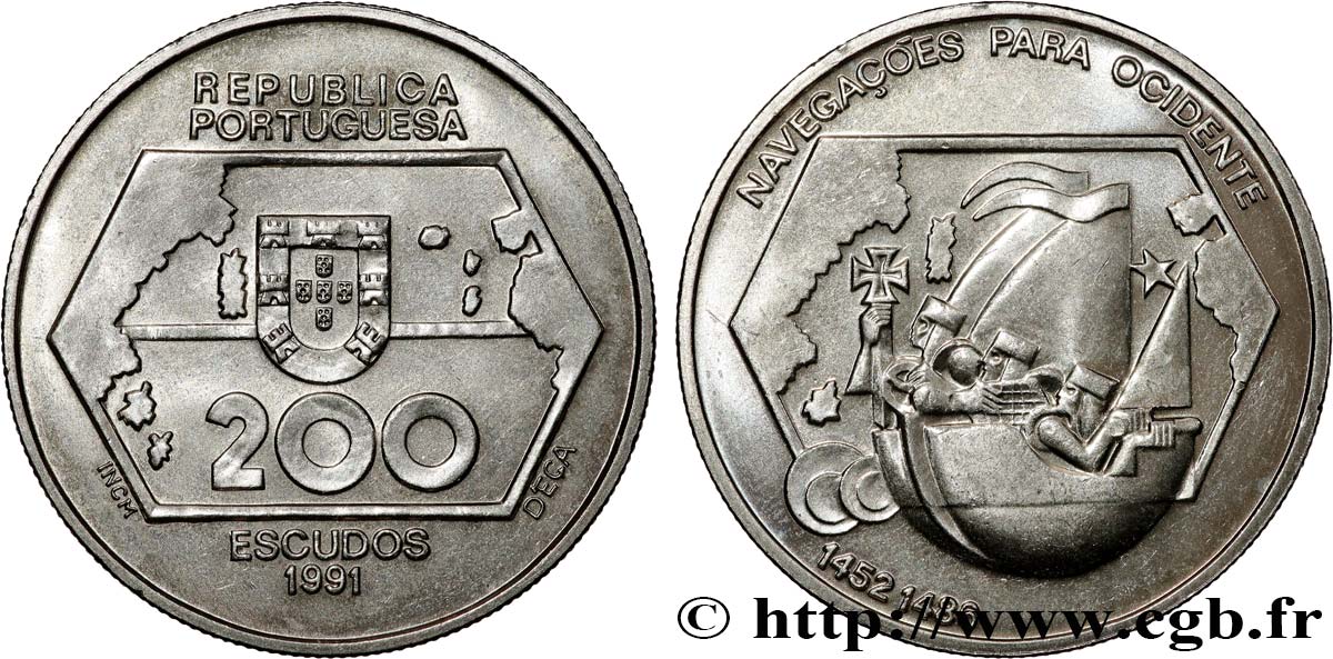 PORTOGALLO 200 Escudos Navigation vers l’ouest 1991 Lisbonne MS 