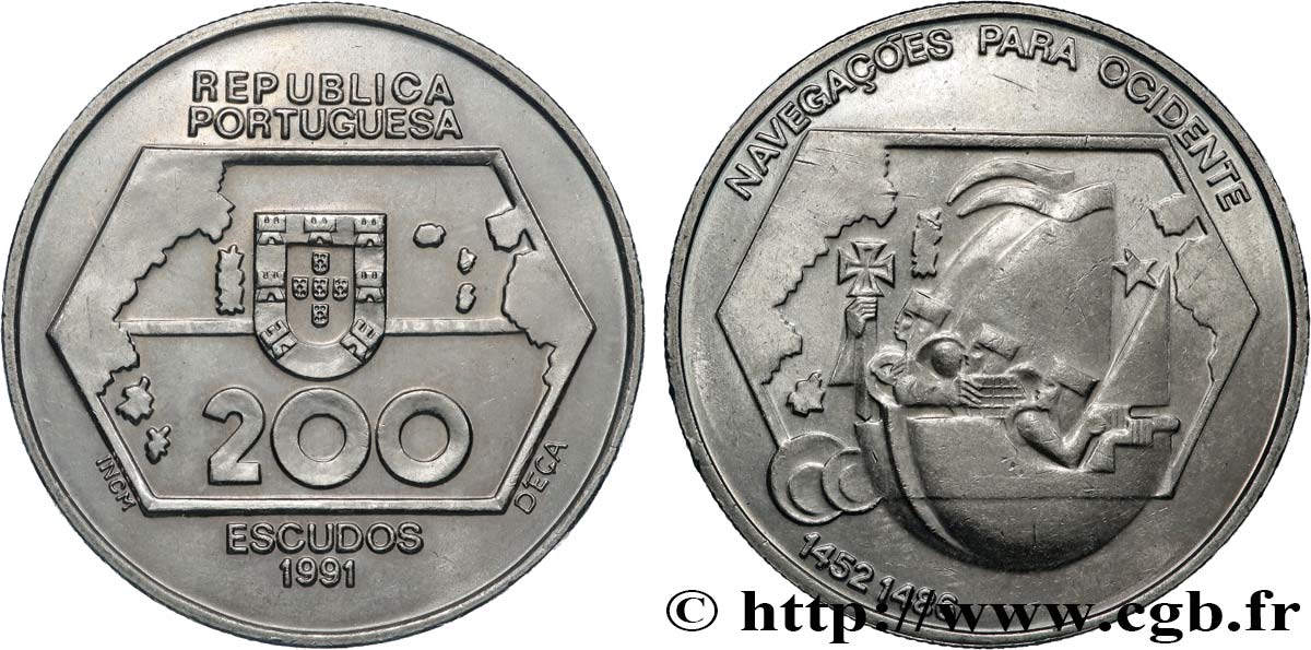 PORTUGAL 200 Escudos Navigation vers l’ouest 1991 Lisbonne SPL 
