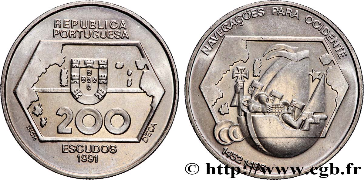 PORTUGAL 200 Escudos Navigation vers l’ouest 1991 Lisbonne SC 