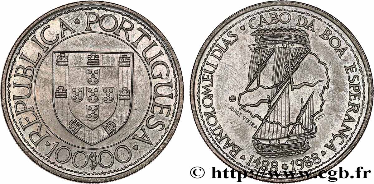 PORTUGAL 100 Escudos Bartolemeu Dias, découverte du Cap de Bonne Espérance 1988  fST 
