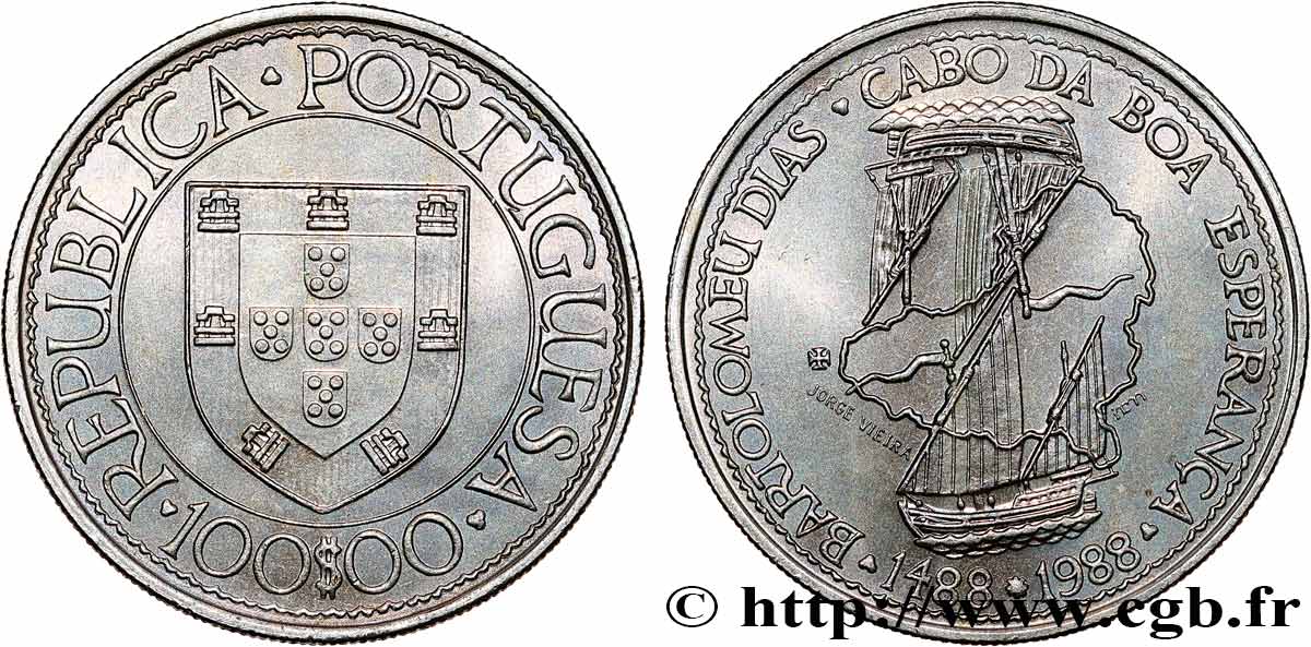 PORTUGAL 100 Escudos Bartolemeu Dias, découverte du Cap de Bonne Espérance 1988  SPL 