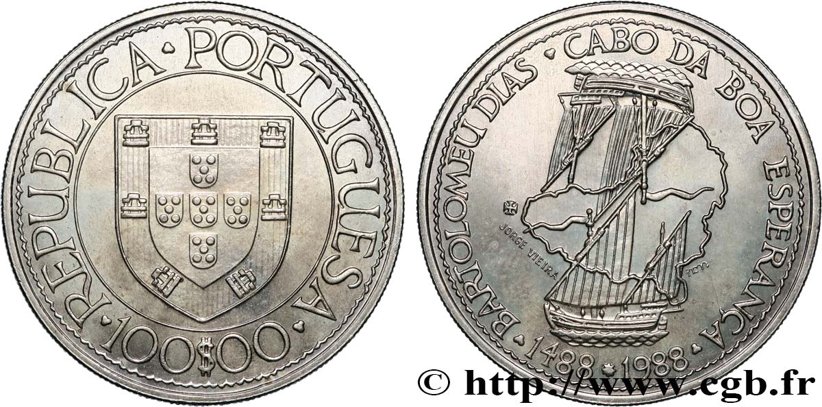 PORTUGAL 100 Escudos Bartolemeu Dias, découverte du Cap de Bonne Espérance 1988  MS 
