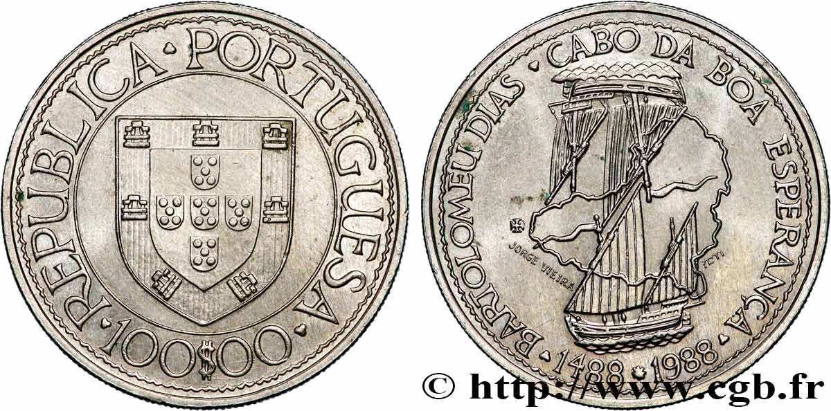 PORTUGAL 100 Escudos Bartolemeu Dias, découverte du Cap de Bonne Espérance 1988  SPL 
