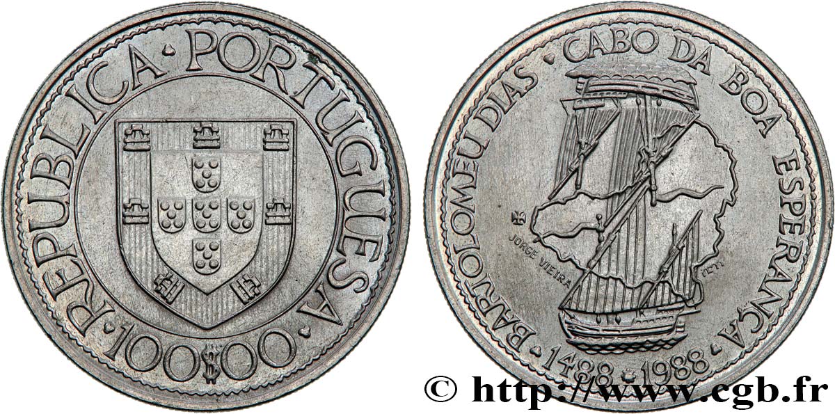 PORTUGAL 100 Escudos Bartolemeu Dias, découverte du Cap de Bonne Espérance 1988  MS 