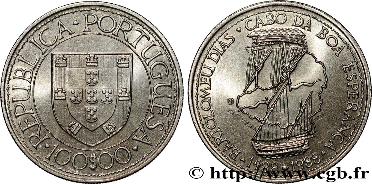 PORTOGALLO 100 Escudos Bartolemeu Dias, découverte du Cap de Bonne Espérance 1988  MS 
