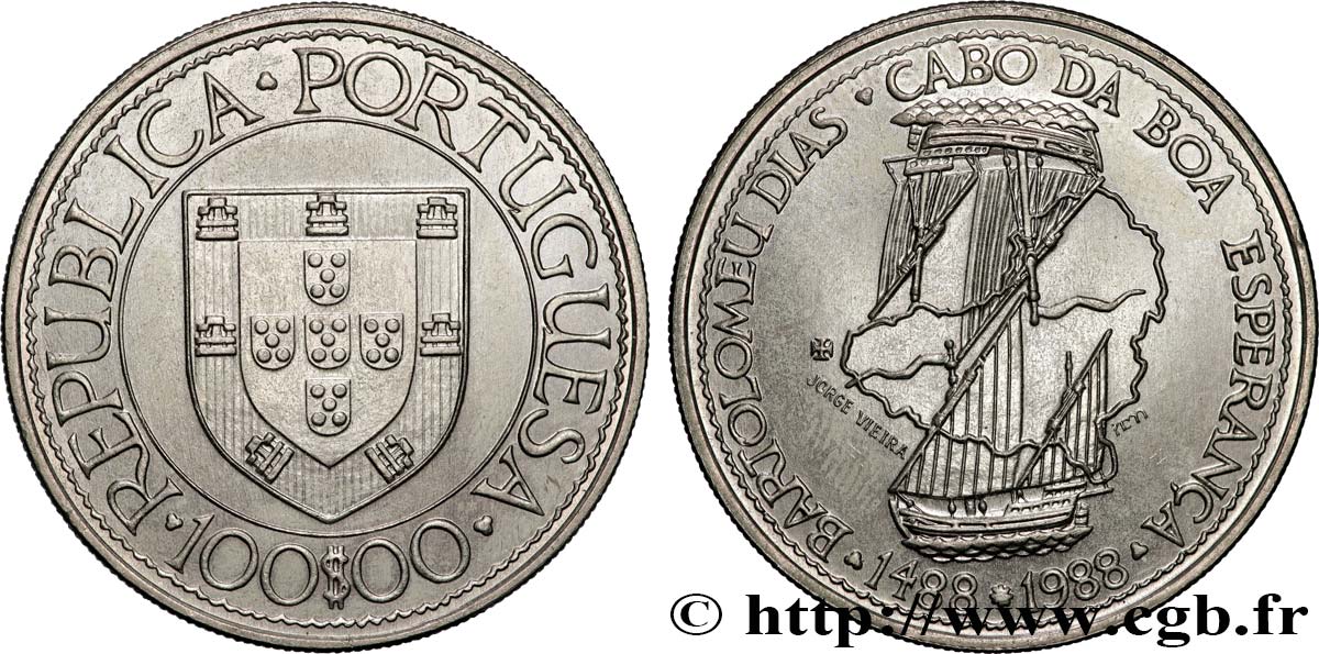PORTUGAL 100 Escudos Bartolemeu Dias, découverte du Cap de Bonne Espérance 1988  SPL 