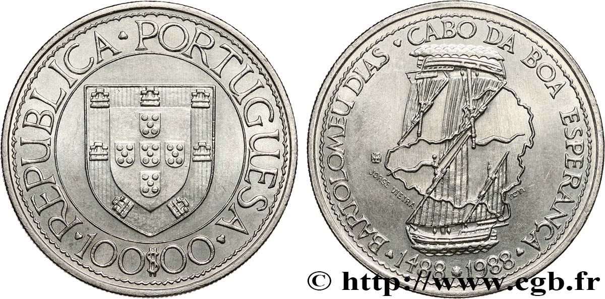 PORTUGAL 100 Escudos Bartolemeu Dias, découverte du Cap de Bonne Espérance 1988  MS 