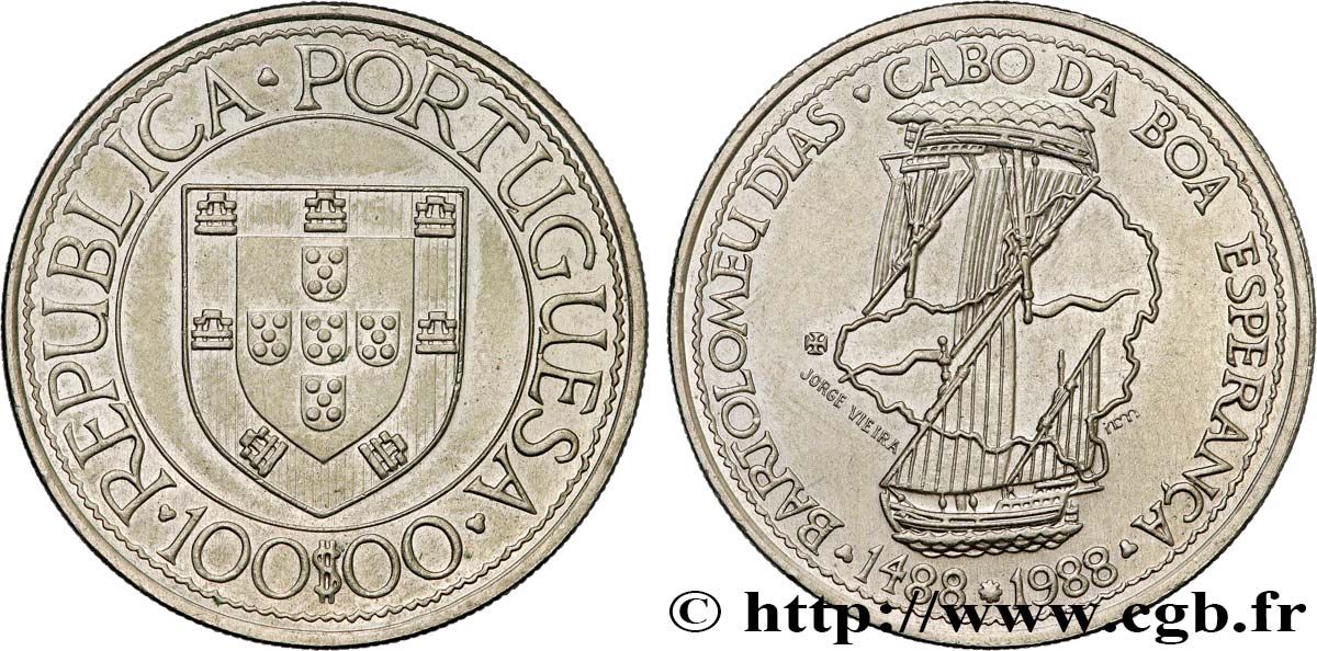 PORTUGAL 100 Escudos Bartolemeu Dias, découverte du Cap de Bonne Espérance 1988  SPL 