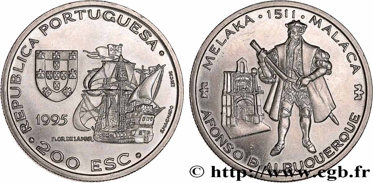 PORTUGAL 200 Escudos Alfonso de Albuquerque, Malacca 1511 1995  SPL 