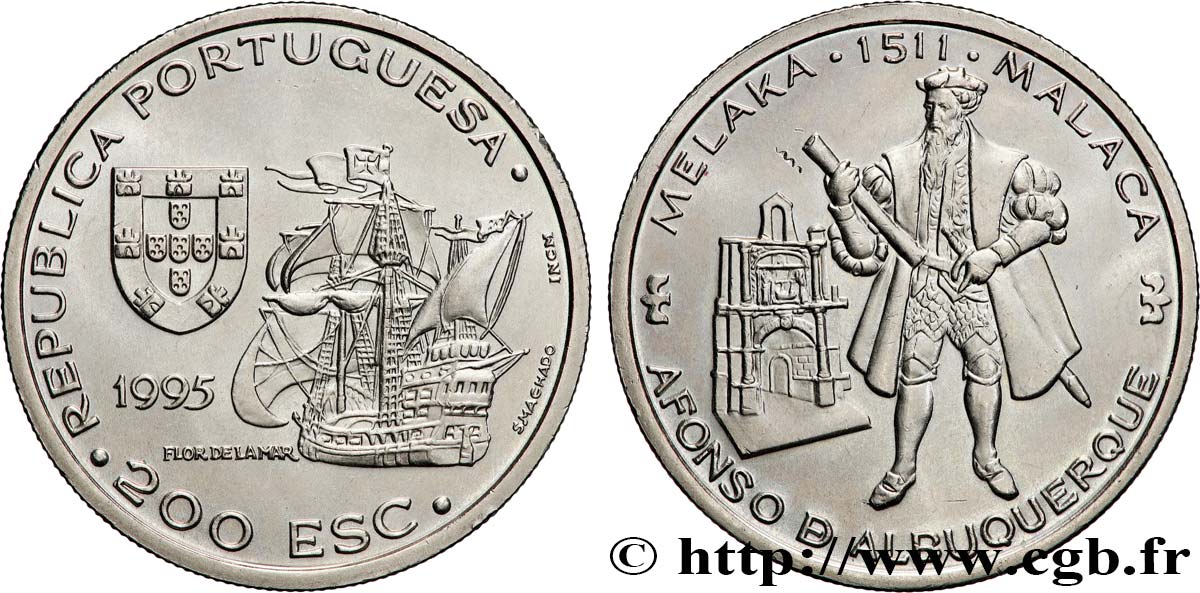 PORTUGAL 200 Escudos Alfonso de Albuquerque, Malacca 1511 1995  SPL 
