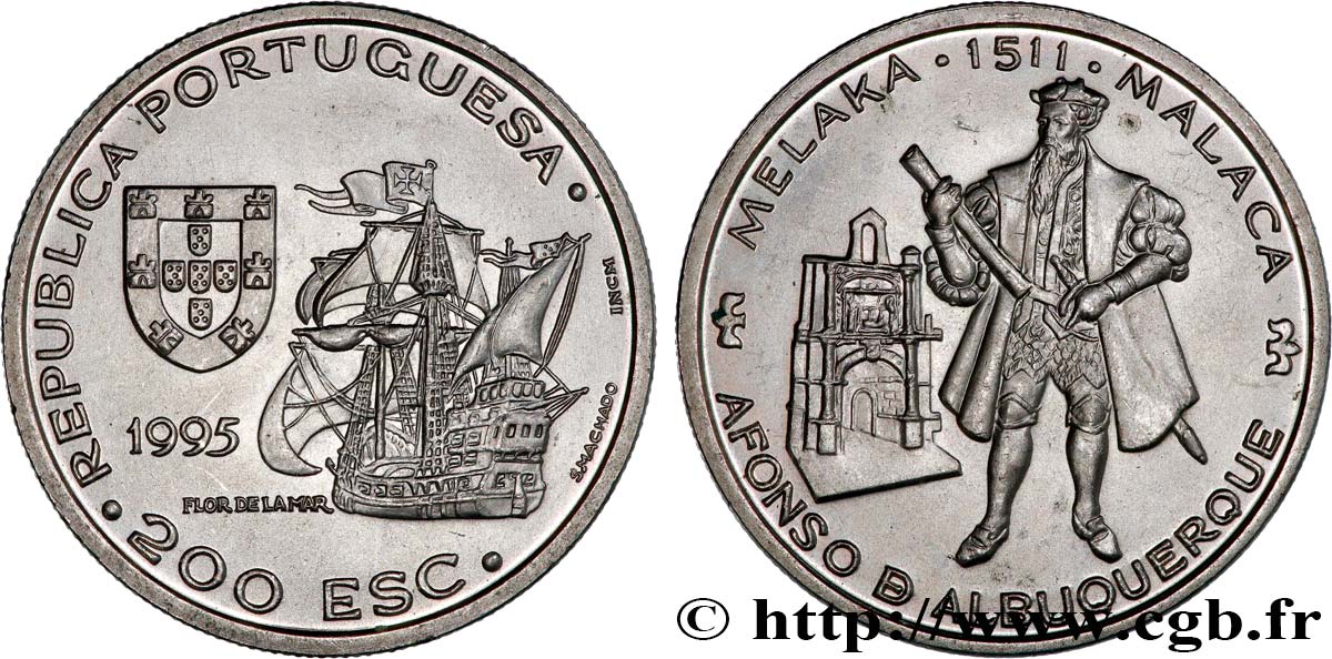 PORTUGAL 200 Escudos Alfonso de Albuquerque, Malacca 1511 1995  SC 