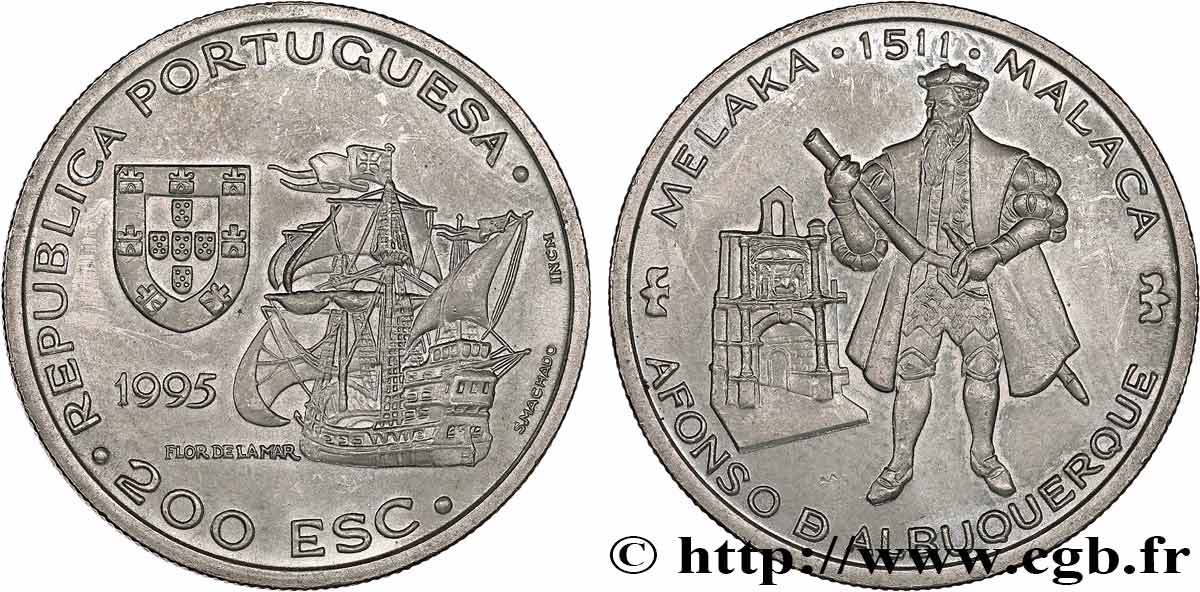 PORTUGAL 200 Escudos Alfonso de Albuquerque, Malacca 1511 1995  SPL 