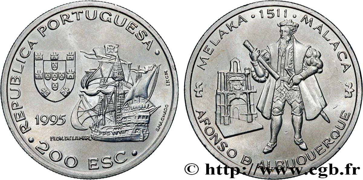 PORTUGAL 200 Escudos Alfonso de Albuquerque, Malacca 1511 1995  SPL 