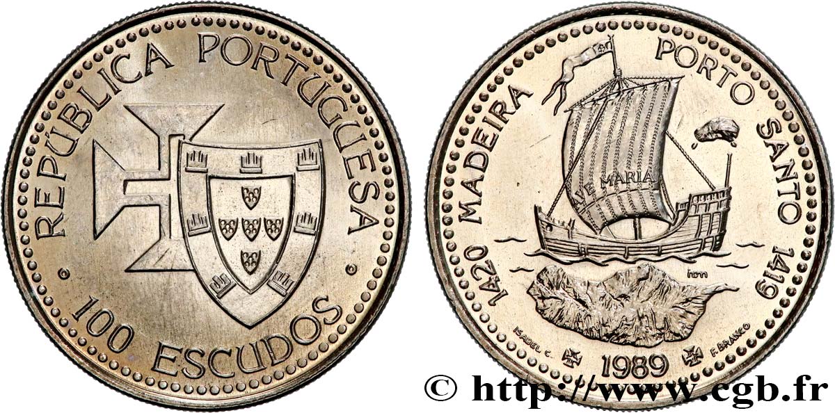 PORTUGAL 100 Escudos Découvertes Portugaises de Madère 1420 et Porto Santo 1419 1989  fST 