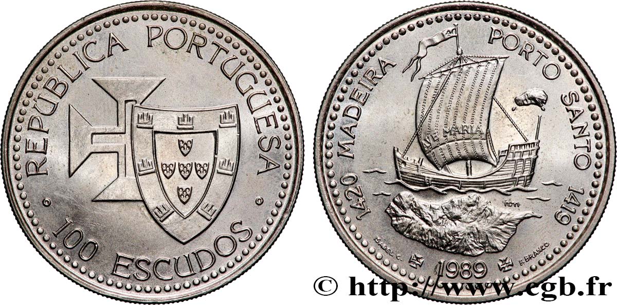 PORTUGAL 100 Escudos Découvertes Portugaises de Madère 1420 et Porto Santo 1419 1989  SPL 