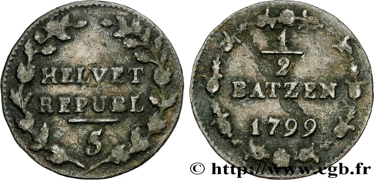 SWITZERLAND - HELVETIC REPUBLIC 1/2 Batzen  1799 Berne - B VF 