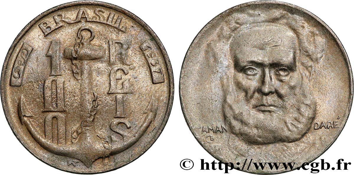 BRÉSIL 100 Reis Joaquim Marques Lisboa marquis de Tamandaré 1937  TTB+ 