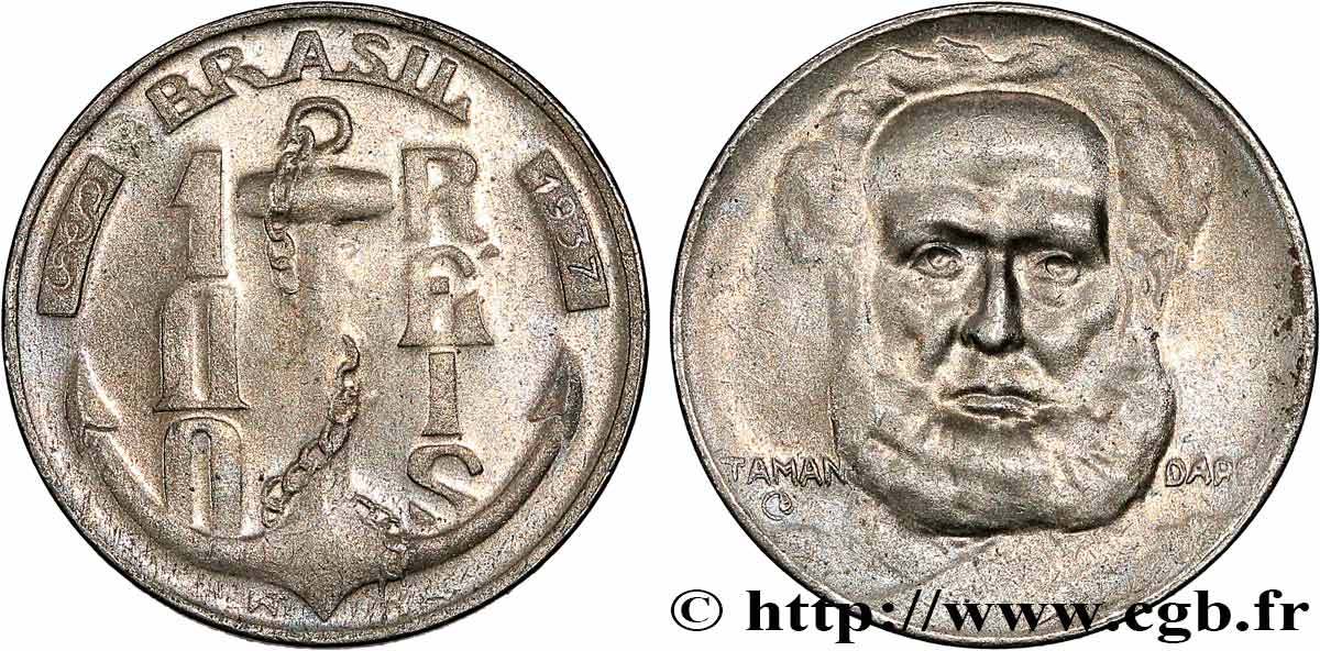 BRÉSIL 100 Reis Joaquim Marques Lisboa marquis de Tamandaré 1937  TTB+ 