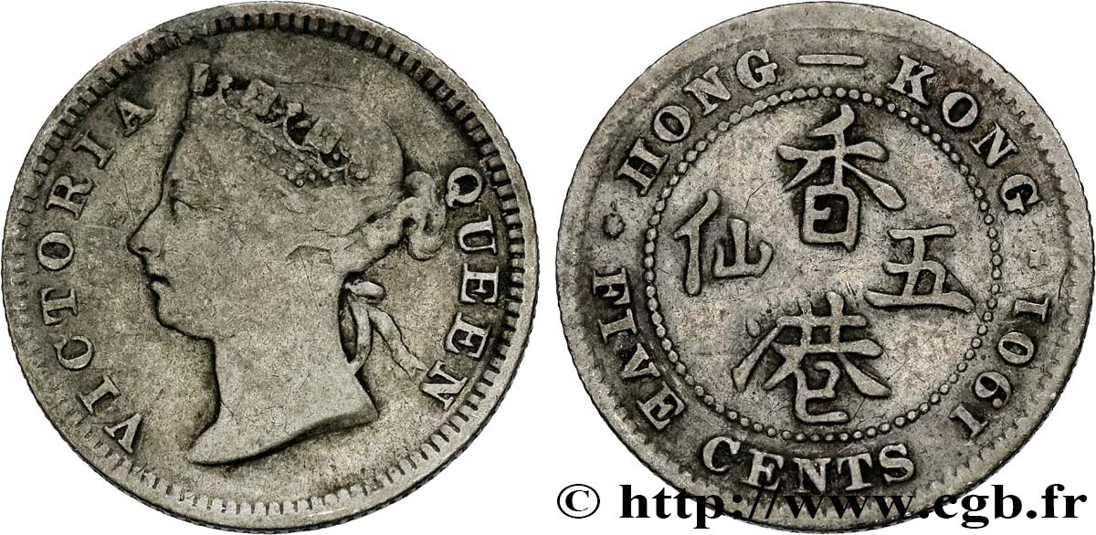 HONG-KONG 5 Cents Victoria 1901  BC 