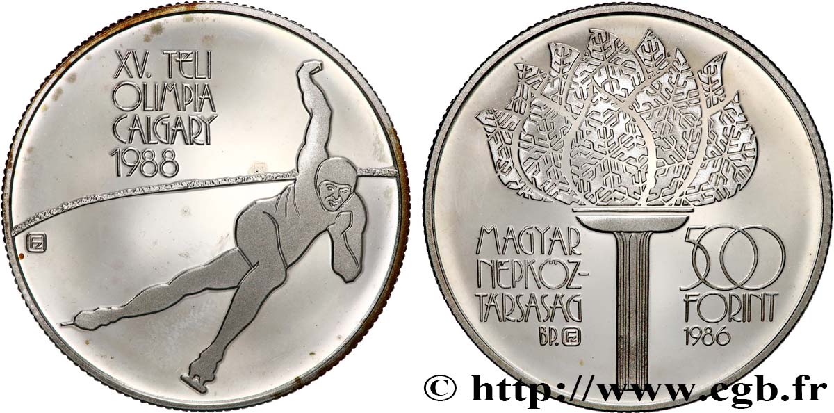 UNGHERIA 500 Forint Proof Jeux Olympiques d’hiver de Calgary 1988 1986 Budapest MS 