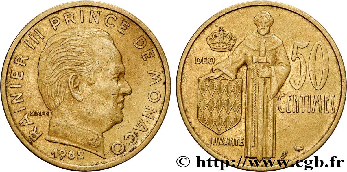 MONACO 50 Centimes prince Rainier III de Monaco 1962 Paris AU 