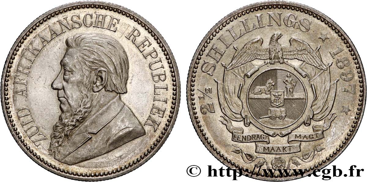 AFRIQUE DU SUD 2 1/2 Shillings président Kruger 1897  TTB+ 
