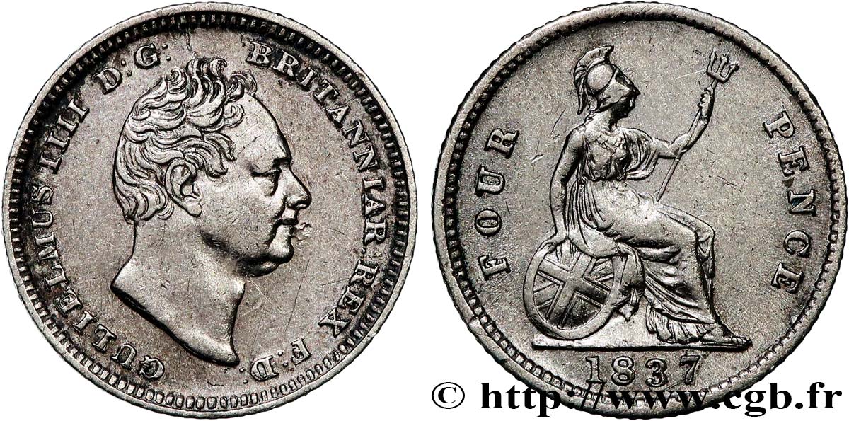 ROYAUME-UNI 4 Pence ou Groat Guillaume IV 1837  TTB 