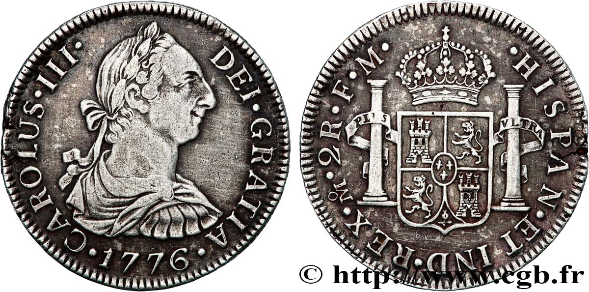 MEXIKO 2 Reales Charles III d’Espagne 1776 Mexico SS/fVZ 
