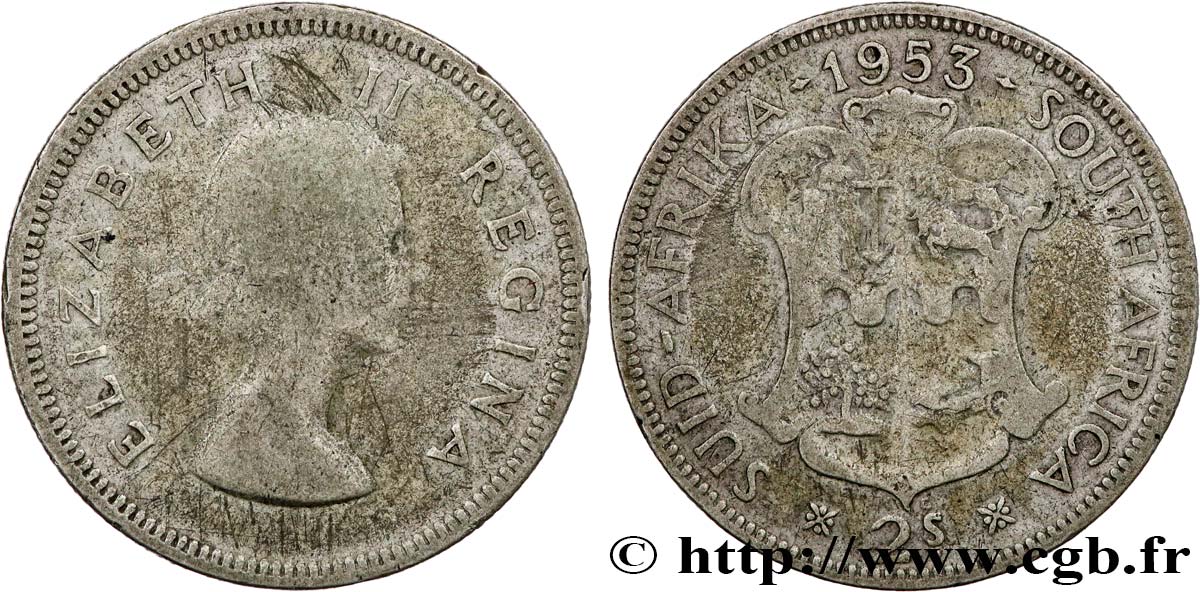 AFRIQUE DU SUD 2 Shillings Elisabeth II 1953  TB 