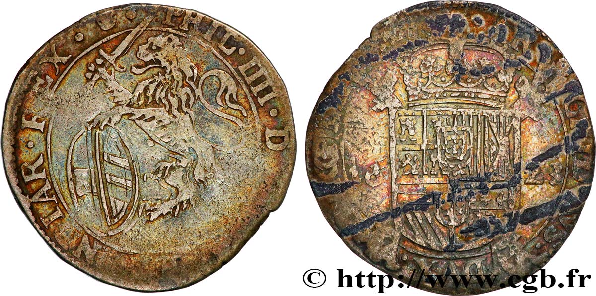 PAYS-BAS ESPAGNOLS - DUCHÉ DE BRABANT - PHILIPPE IV Escalin au lion 1623 Anvers TB+ 