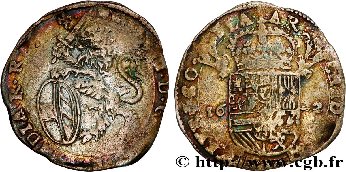 PAYS-BAS ESPAGNOLS - COMTÉ DE FLANDRE - PHILIPPE IV Escalin au lion 1622 Bruges q.BB 
