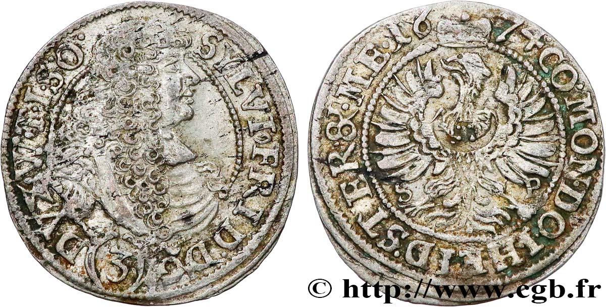 GERMANY - SILESIA 3 Kreuzer Sylvius Friedrich 1674  XF 