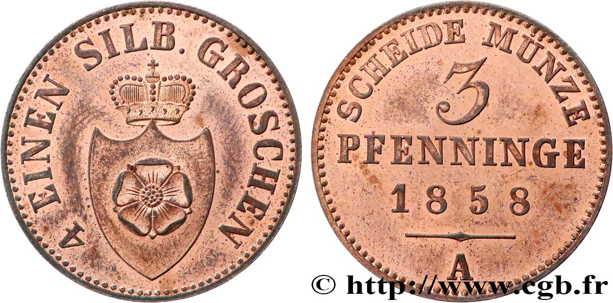 ALEMANIA - LIPPE 3 Pfennig comté de Lippe 1858  SC 