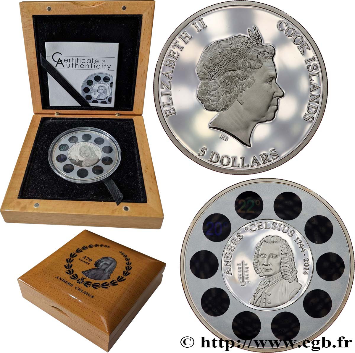 COOK INSELN 5 Dollars PROOF - Anders CELSIUS 2014  ST 