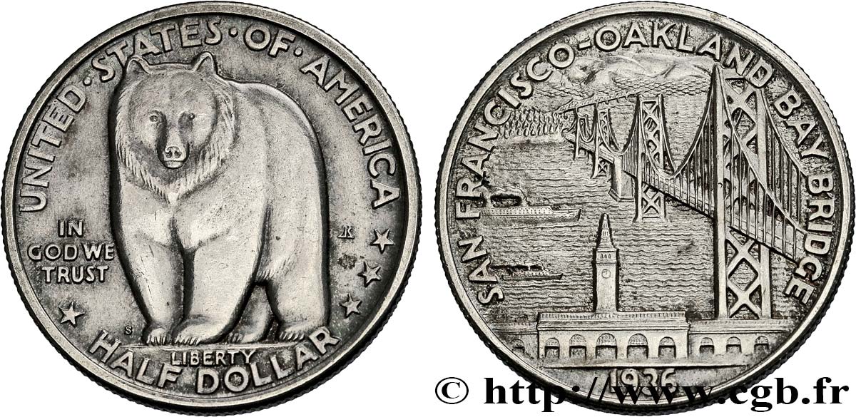 UNITED STATES OF AMERICA 1/2 Dollar Oakland Bay Bridge  1936 San Francisco AU 