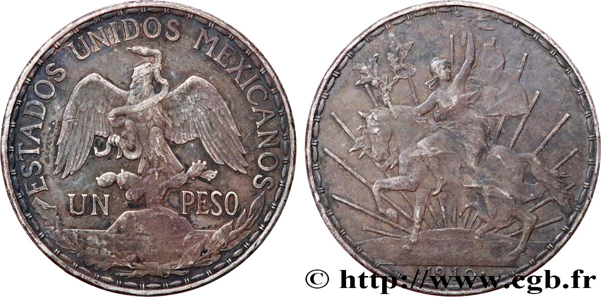MÉXICO 1 Peso Liberté à cheval  1910 Mexico MBC 