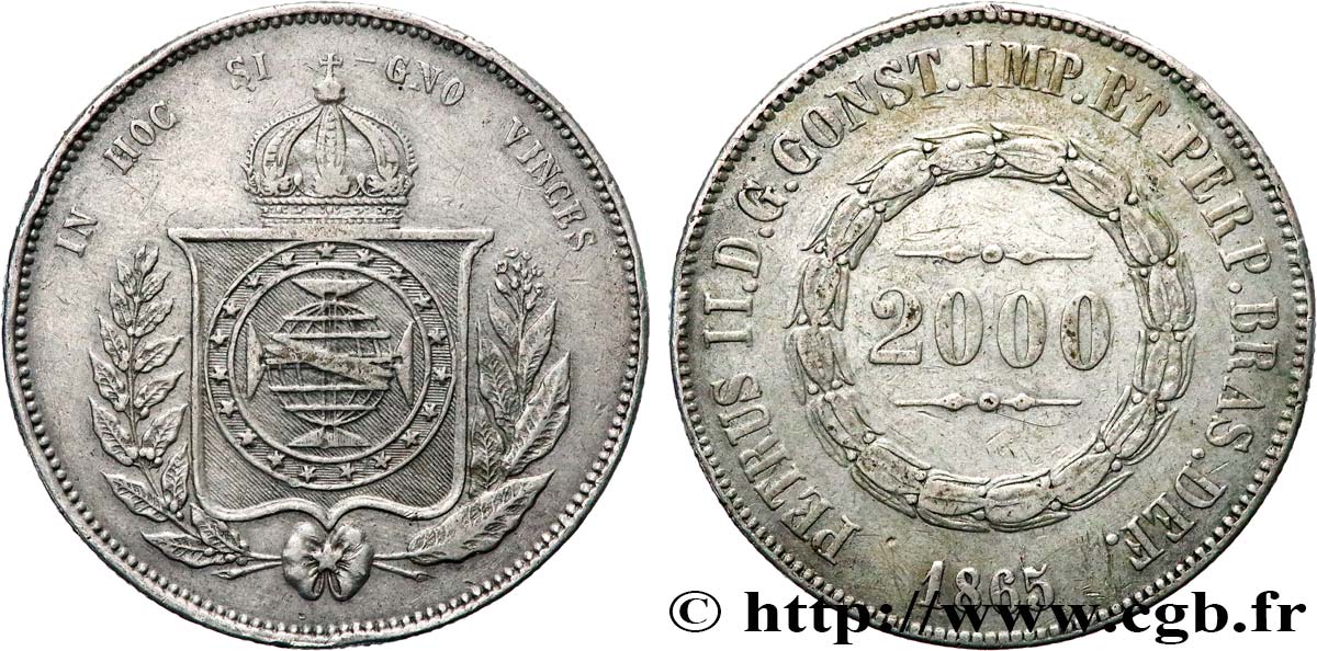 BRÉSIL 2000 Reis Pierre II 1865  TTB 