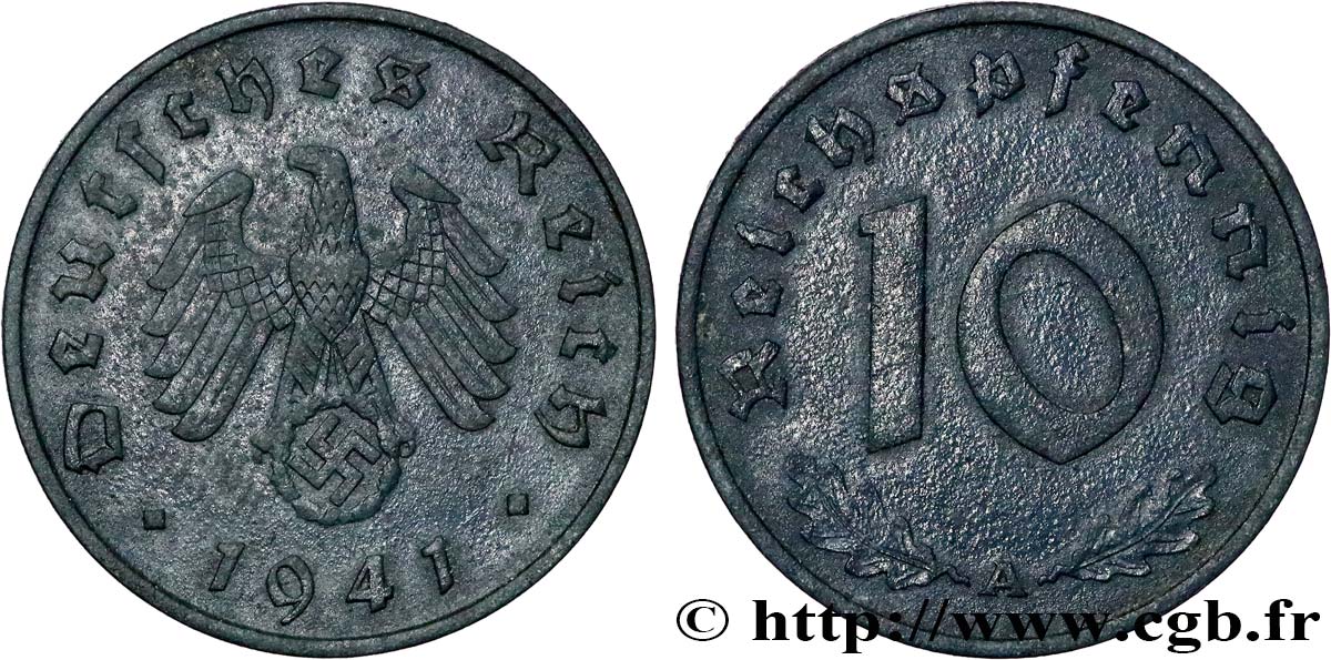 ALEMANIA 10 Reichspfennig aigle surmontant une swastika 1941 Berlin MBC+ 
