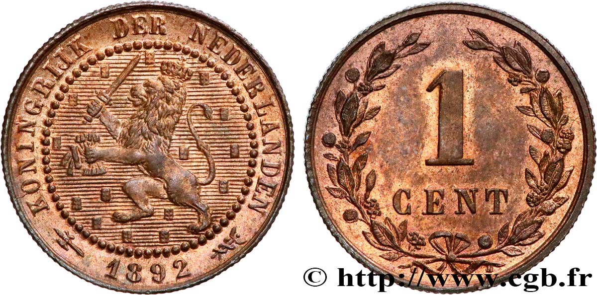 PAYS-BAS 1 Cent lion couronné 1892 Utrecht SUP 