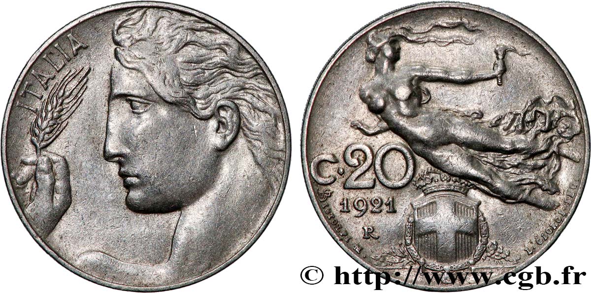 ITALIE 20 Centesimi  allégorie de la Liberté 1921 Rome SUP 